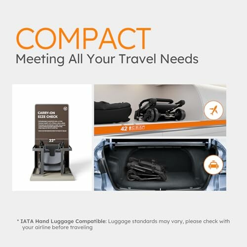 Compact luggage meeting travel needs with size check and car storage.