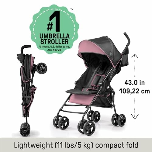 Lightweight umbrella stroller with compact fold feature.